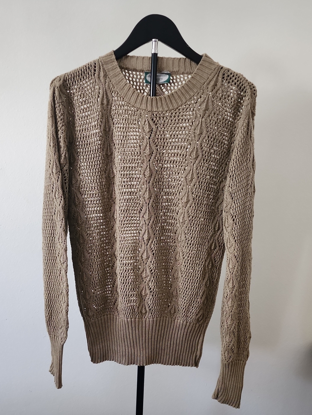 Stitches Taupe Open-Knit Crewneck Sweater - Picture 2 of 10